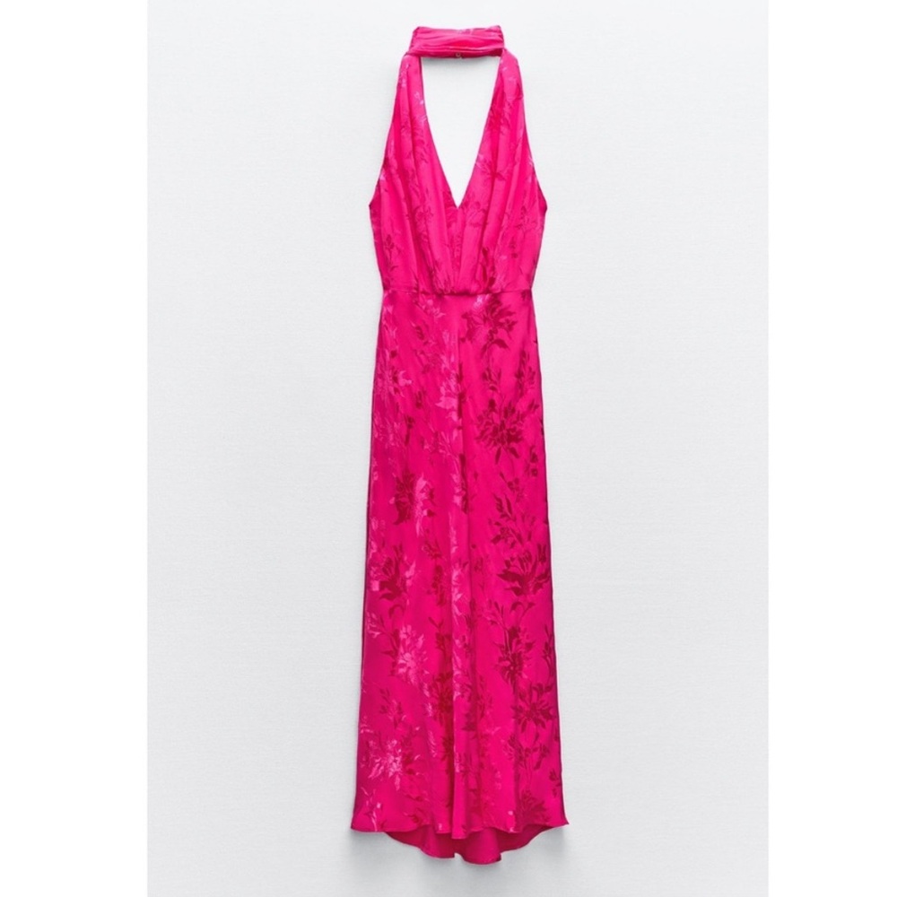 Zara JACQUARD MIDI DRESS BOW - FUCHSIA